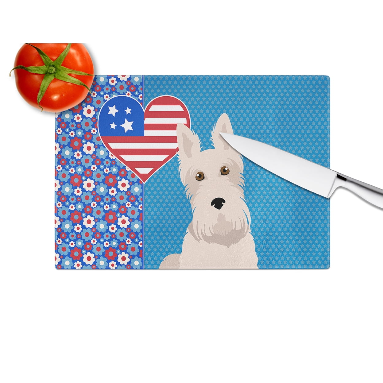 Wheaten Scottish Terrier Glass Cutting Board Large 12 in x 15 in