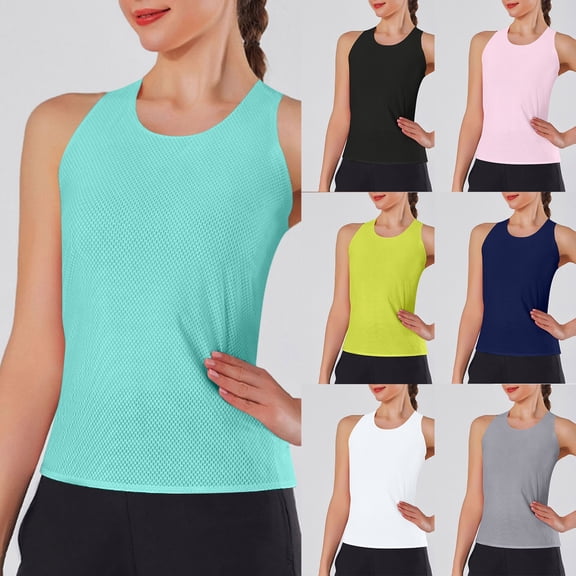 CHUMUD Womens Workout Tank Tops Sleeveless Crew Neck Dry Fit Mesh Yoga Running Casual Basic Summer Top