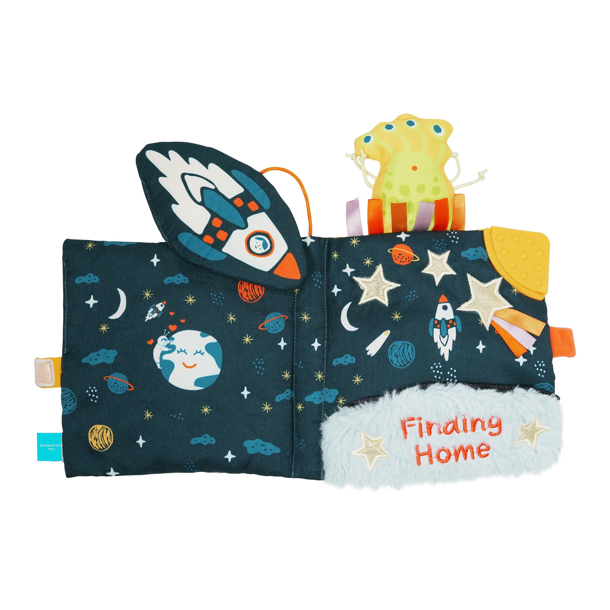 Manhattan Toy Little Rocket Finds Home Soft Activity Crinkle Book for Baby & Toddler with Tethered Characters