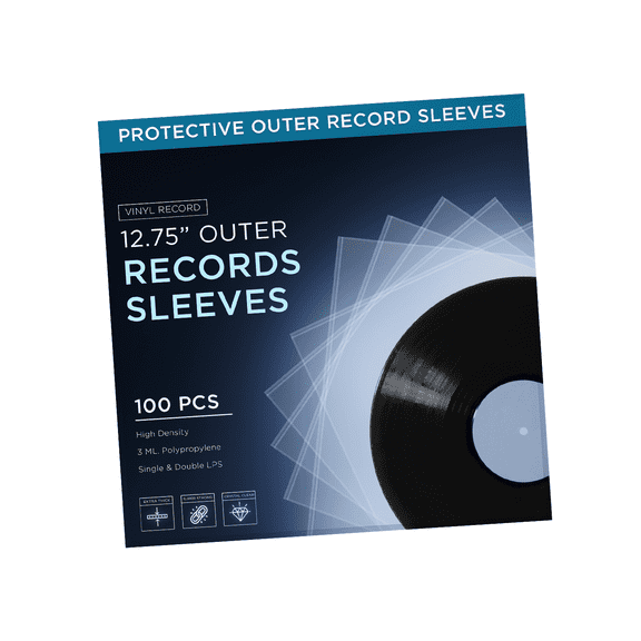 100 Vinyl Outer Sleeves Cover - Thick 3 Mil Vinyl Protective Sleeves 12.75" x 12.75" - Crystal Clear Plastic Record Sleeve for Single & Double LP Album Covers Storage Collection