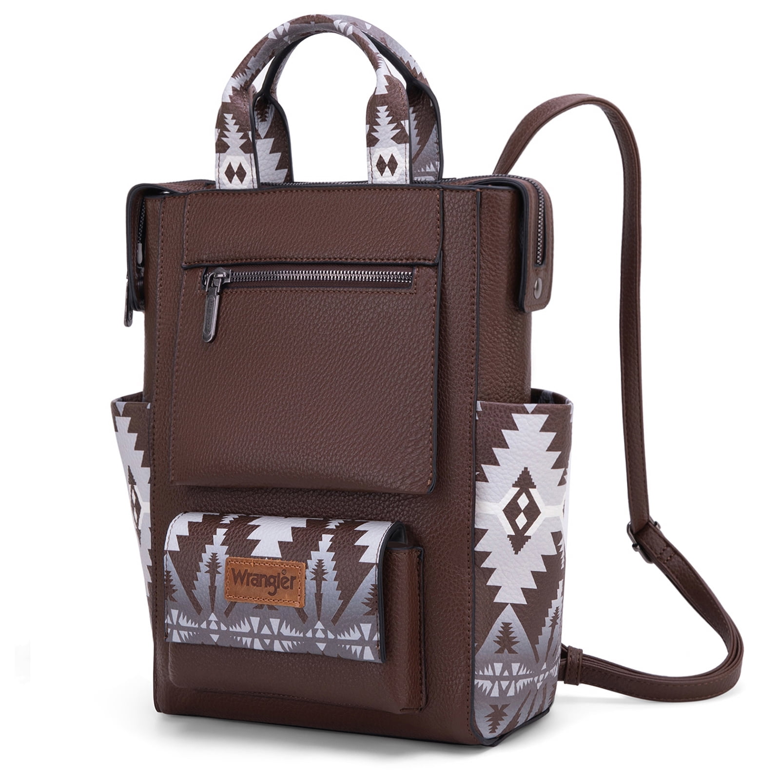 Wrangler Aztec Women Backpack Purse Convertible Fashion Ladies Anti Theft with Adjustable Strap, Dark Coffee