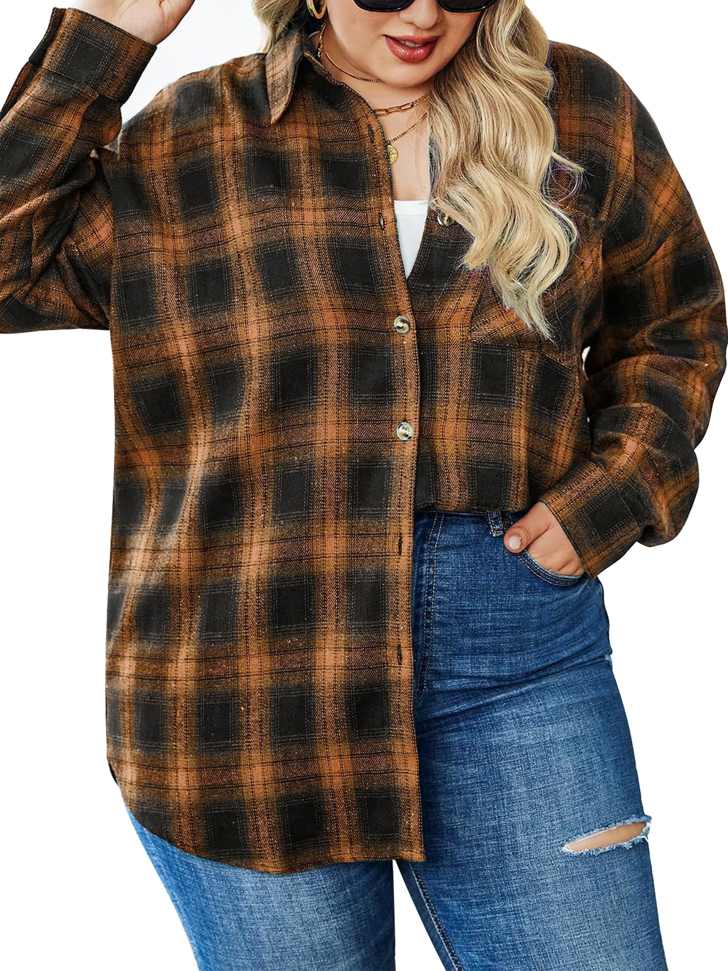 Women's Plaid Shirt Long Sleeve Button Down | Casual Blouse Top Or Shacket Jacket For Fall Fashion Outfits