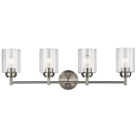 4 Light Vanity Light Approved for Damp Locations with Contemporary Inspirations 30 inches Wide-Brushed Nickel Finish Bailey Street Home