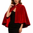 thumbnail image 2 of VBVC Women's Velvet Bowknot Cape Shawl , Ladies' Elegant Mock Neck Evening Wrap Poncho, Short Wedding Guest Cloak Coat For Women, Red , Free Size, 2 of 8