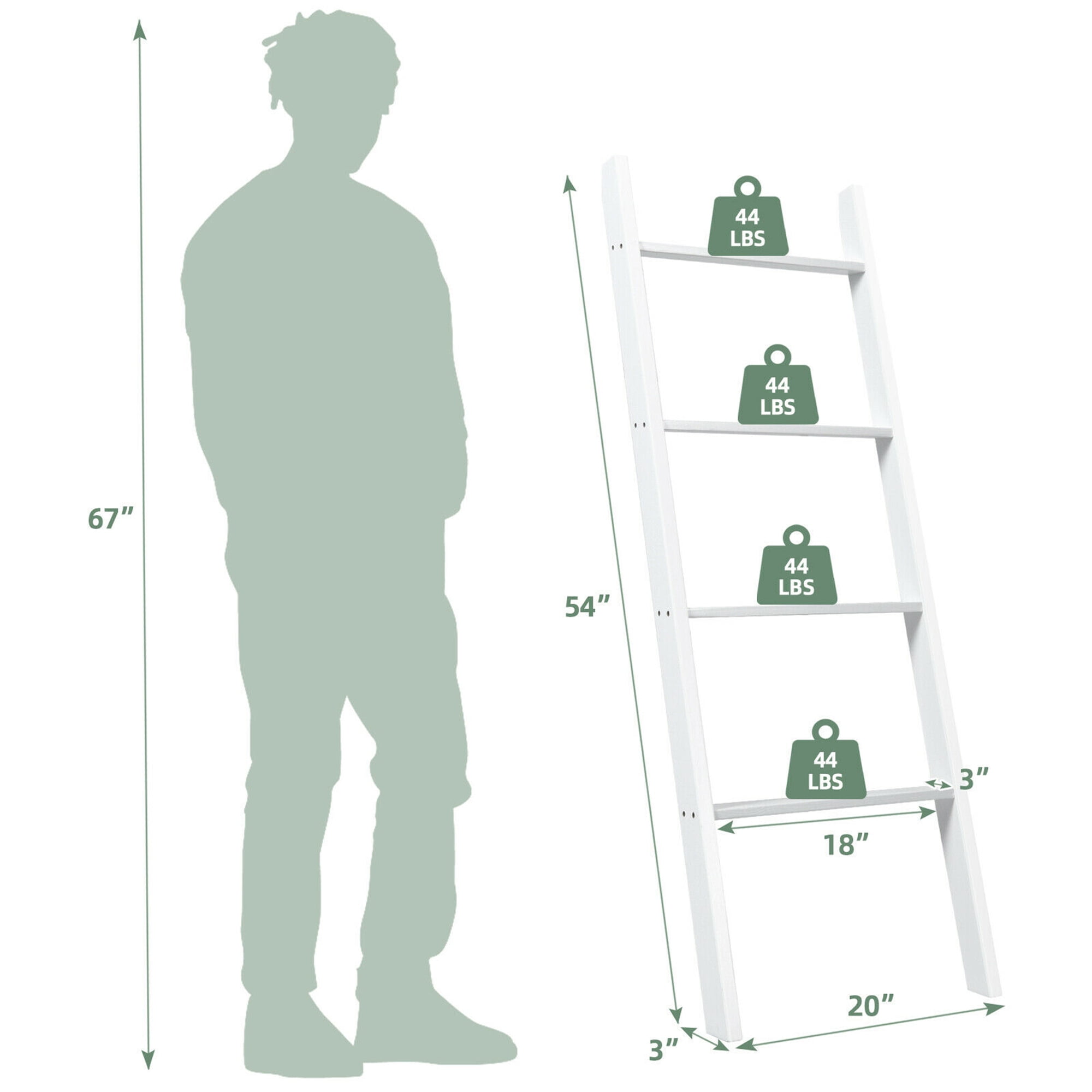 Gymax Wall Leaning Blanket Ladder Wood Decorative Quilt Blankets Holder Rack White