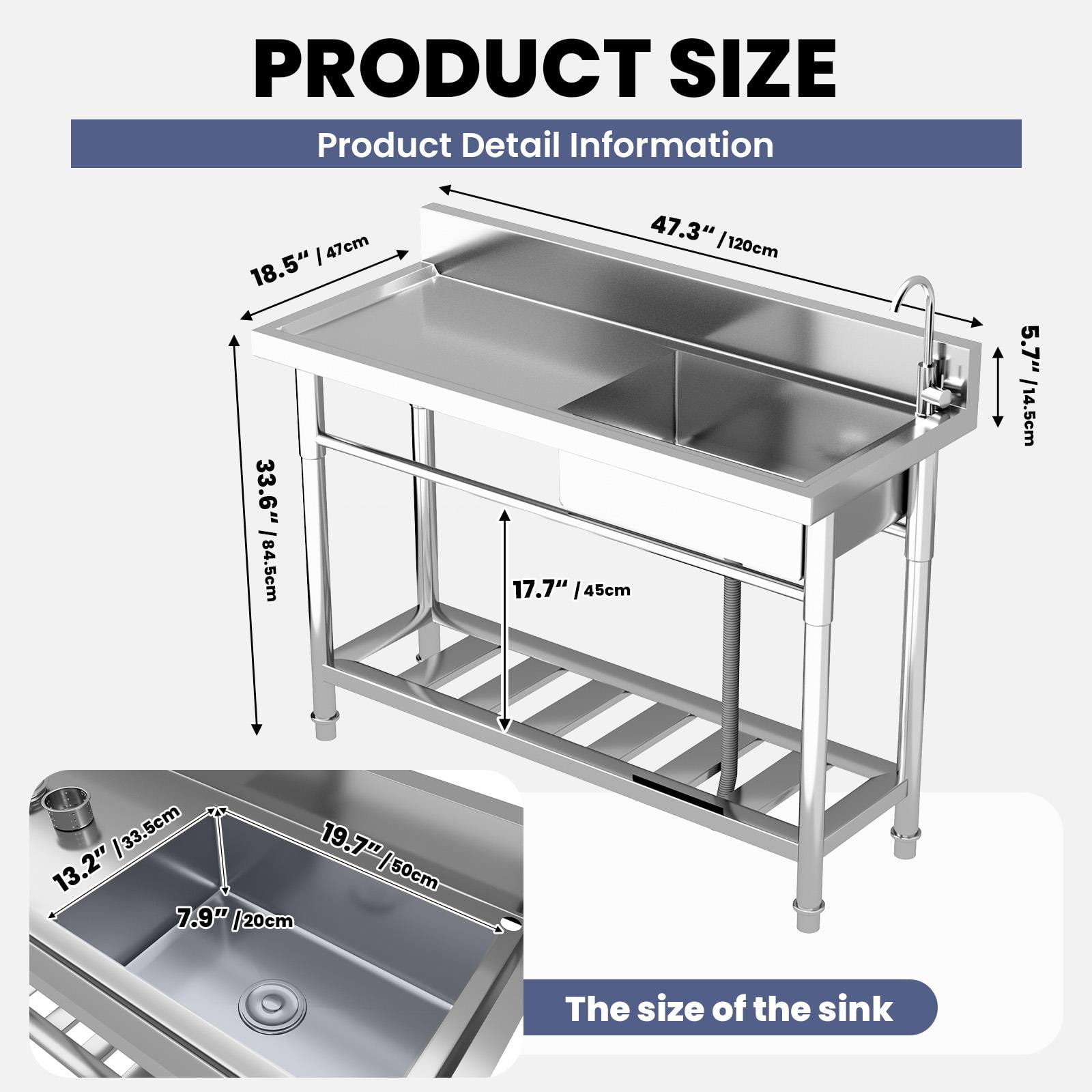 Utility Sink, Commercial Sink, Stainless Steel Sink, Freestanding Sink, Single Bowl Sink, Garage Sink, Kitchen Sink, Laundry Sink, Workshop Sink, Heavy Duty Sink, Rustproof Sink