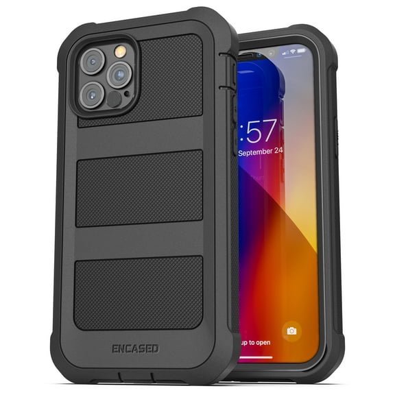 Encased Apple iPhone 12 Pro Case with Screen Protector (Falcon Armor) Protective Full Body Cover with Built-In Screen Protector - Black
