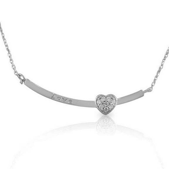 925 Sterling Silver Womens Arch Love Heart Inscription White CZ Pendant Necklace