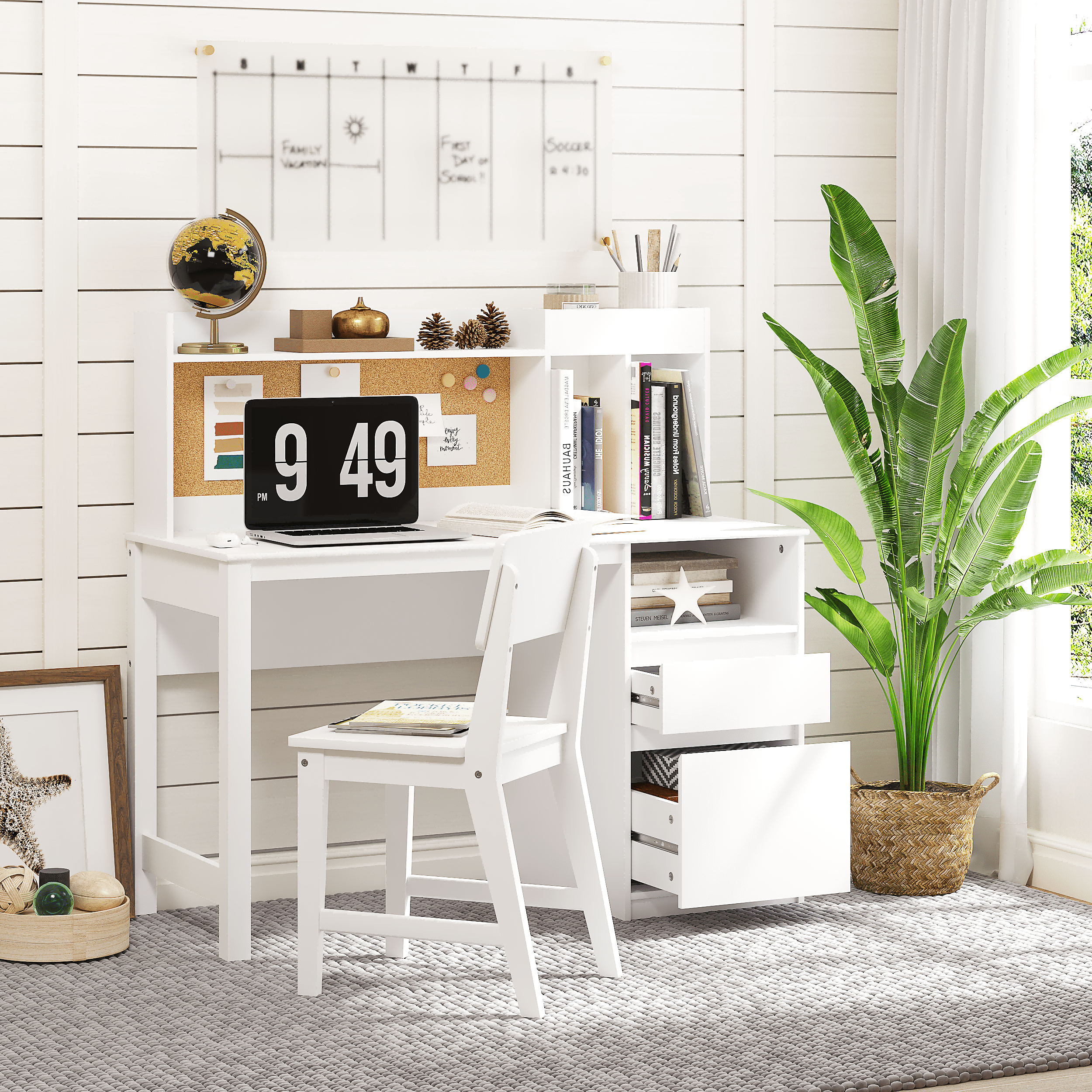 STAROUS Kids Study Desk and Chair Sets with Hutch and 2 Storage Drawers