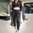 thumbnail image 3 of Turndown Collar Zipper Drawstring Crop Top and Pant set (L, Grey), 3 of 10
