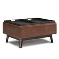 thumbnail image 4 of Owen 34 inch Wide Mid-Century Modern Tray Top Small Coffee Table Storage Ottoman in Distressed Saddle Brown Vegan Leather, 4 of 6