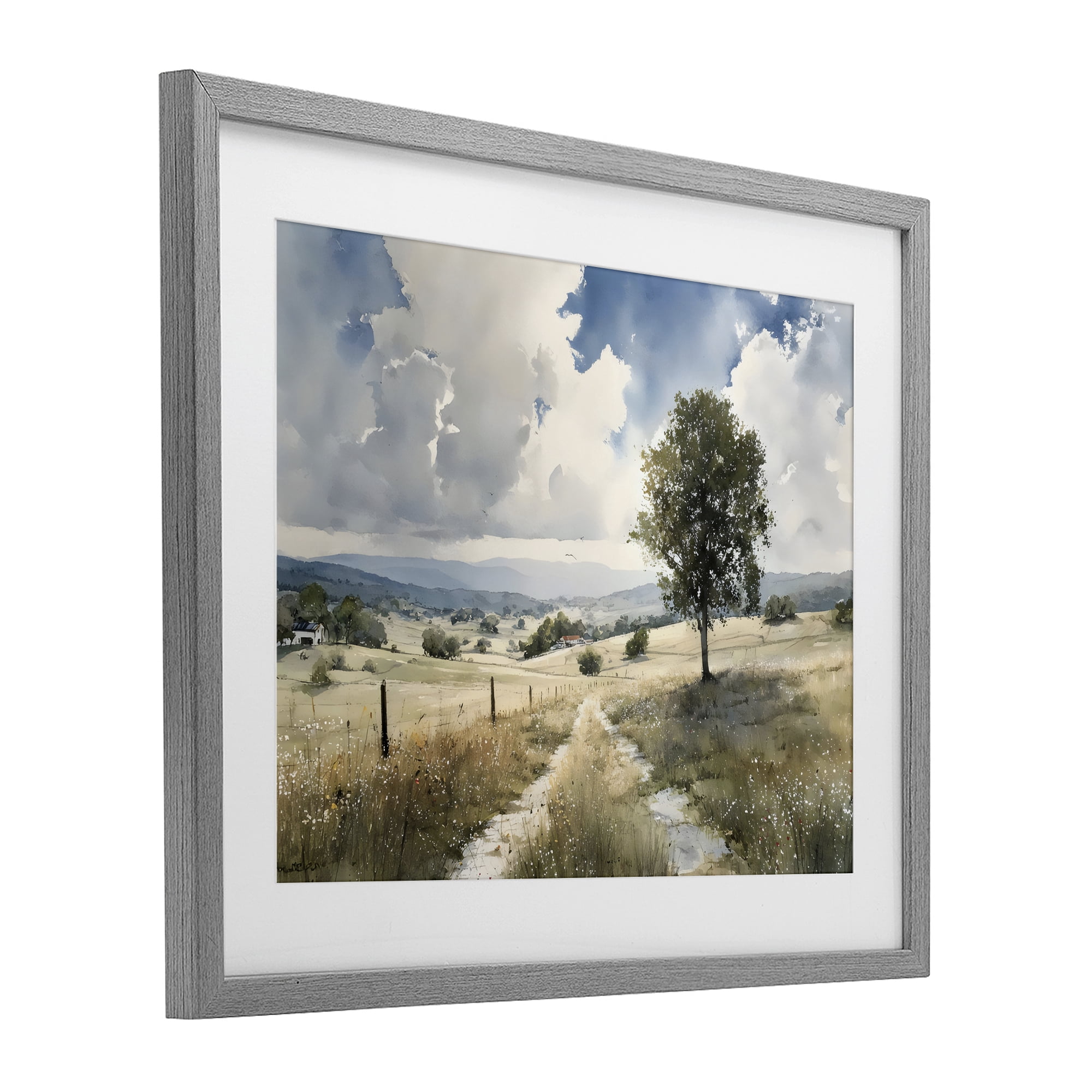 Stupell Industries Wagon Road Through Meadow Gray Framed Print Under Glass, design by Franklyn Gregory