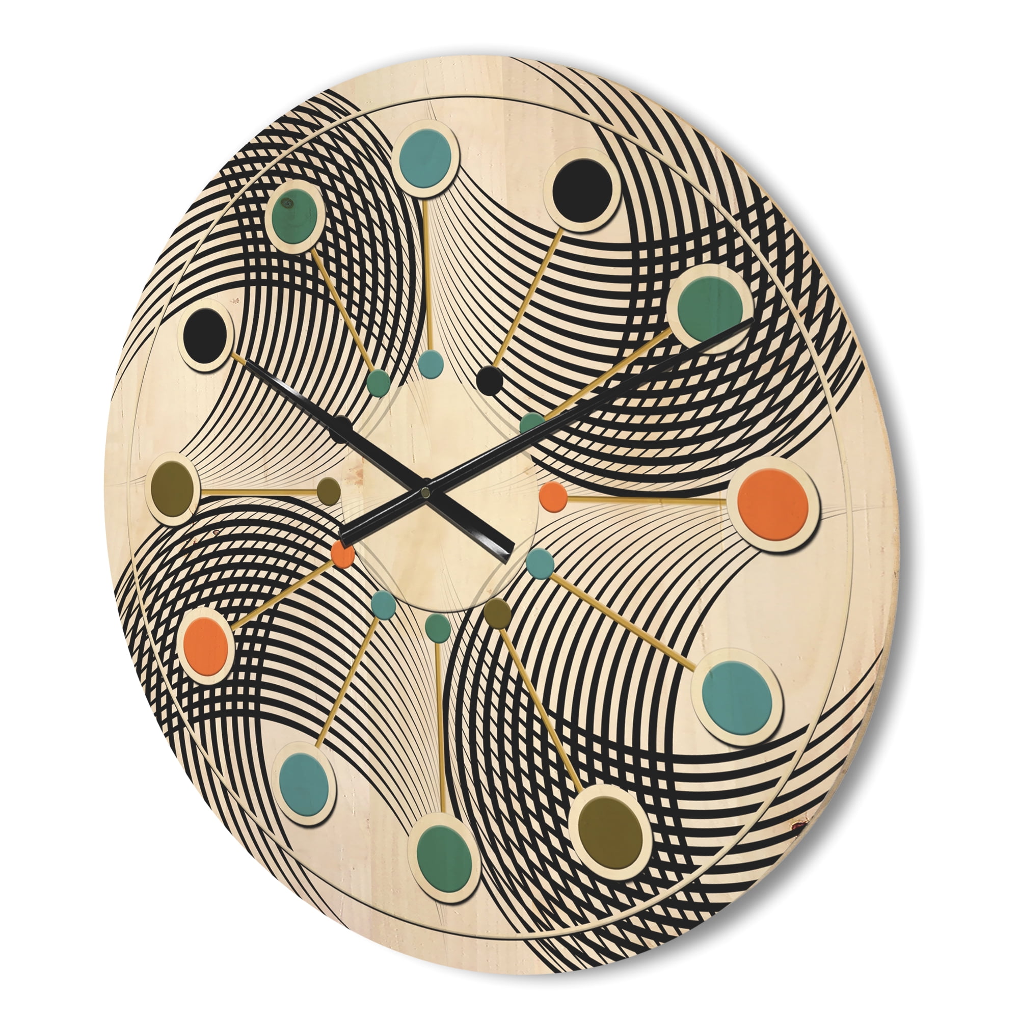 Designart 'Black and White Geometric Pattern IX' Mid-Century Modern Wood Wall Clock
