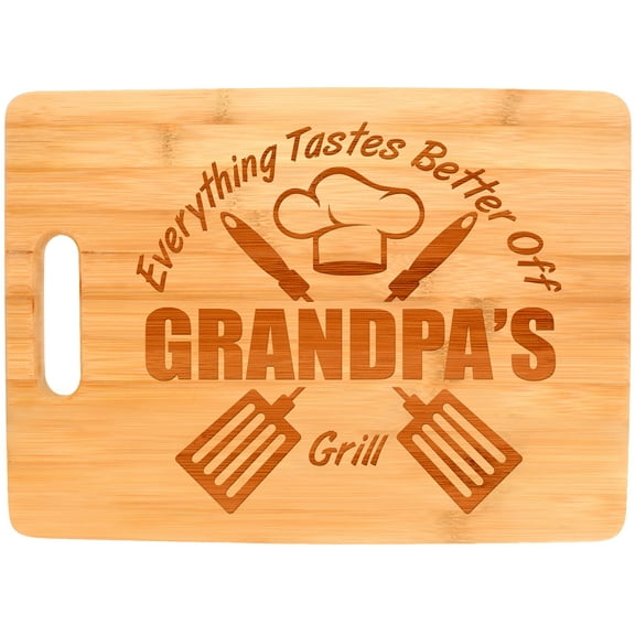 ThisWear Laser Engraved Cutting Board Everything Tastes Better Off Grandpa's Grill Gifts for Grandpa Grilling Gifts for Chefs Grandpa Birthday Gifts Big Rectangle Bamboo Cutting Board