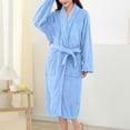 thumbnail image 4 of Women's Solid Color Long Sleeve Plush Bathrobe - Winter Warm Homewear, Blue, One Size, 4 of 5