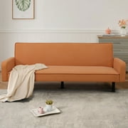 Aukfa 78 Square Arm Futon Sofa Bed Upholstered 3 Seat Couch for Home Office, Flannel, Orange