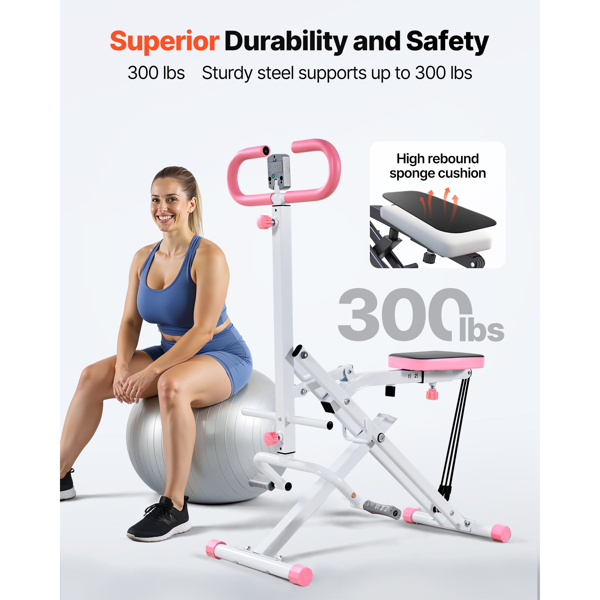 KFFKFF Foldable Squat and Rowing Machine for Home Workouts, Compact Exercise Equipment with 3 Durable Resistance Bands, Glute and Leg Training Machine, White