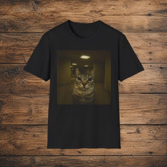 Backrooms Cat T-Shirt, Liminal Space Graphic Tee, Weirdcore Aesthetic Retro Cat Shirt