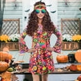 thumbnail image 4 of 70s Hippie Dress Costumes Necklace Earrings Sunglass Women Disco Outfit, 60s Party Costume, Halloween Retro Dresses, 4 of 7
