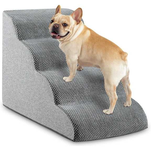 Dog Stairs for High Beds, 15.7" OEIKPFN 4-Step Dog Steps for Couch, Stable Indoor Pet Stairs for Small Dogs and Cats, Non-Slip, Gray