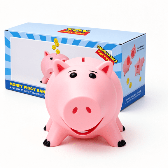 QUEENTAS Piggy Bank Cute Pink Pig Money Box Plastic Saving Coin Box with Color Package Money Bank Great Gift