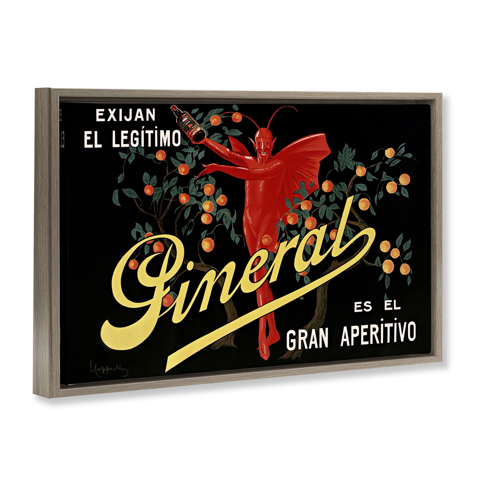 Stupell Industries Aperitif Poster with Character Brown Framed Floater Canvas Wall Art, design by Leonetto Cappiello