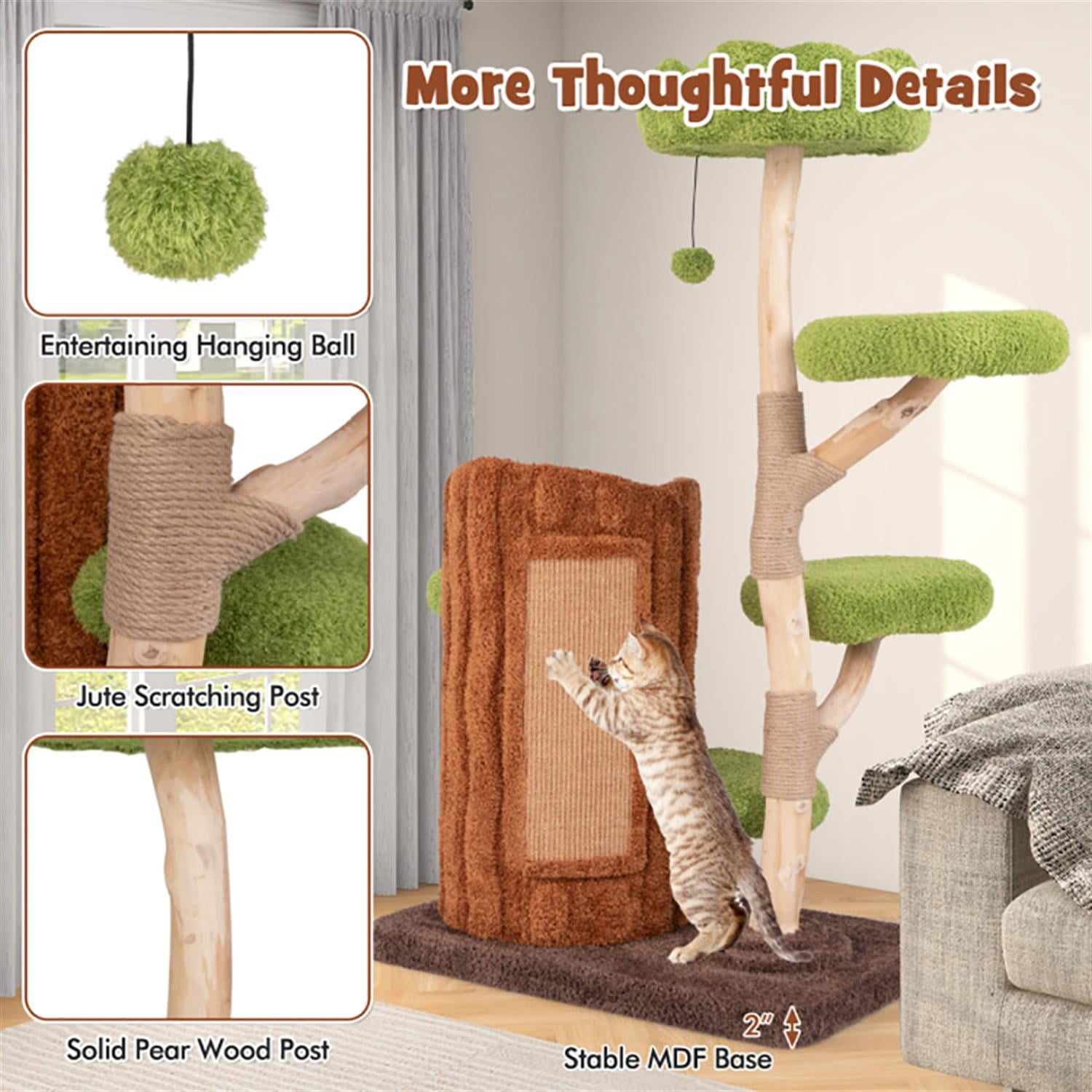 resenkos 55" Cat Tree Tower with Dual Condos for Indoor Cats, Plush Cat House with Padded Perch, Scratching Panel and Posts, Brown
