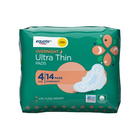 Walmart Grocery Equate Ultra Thin Pads With Flexi Wings Overnight Size 4 14 Count