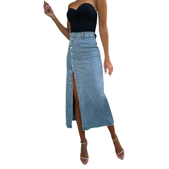 Valueadd Women’s Plus/Junior Size Mid A Line Long Jeans Maxi Denim Skirt Jeans for Women