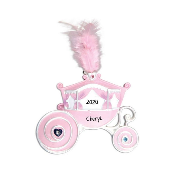 Ornaments by Elves Personalized Baby's First Christmas 2024 Ornament Pink Princess Carriage .25lbs