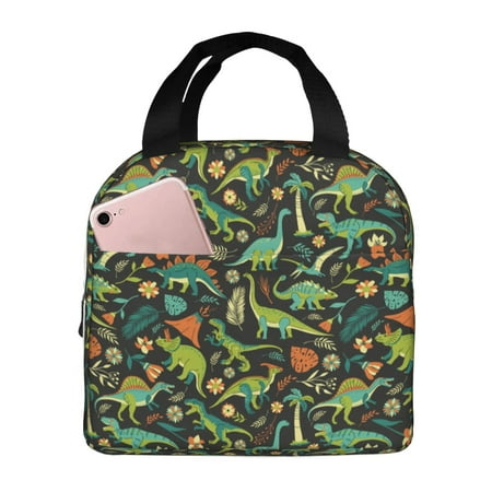 Insulated Lunch Bag for Women Men - green Dinosaur flower Leakproof Cooler Lunch Box for Women Men  Lunch Tote Bags for Work School Picnic Travel