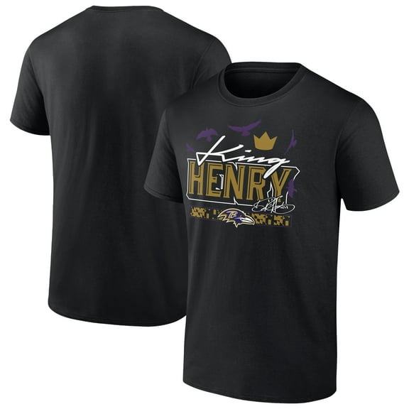 Men's Derrick Henry Black Baltimore Ravens King Henry's Crown T-Shirt