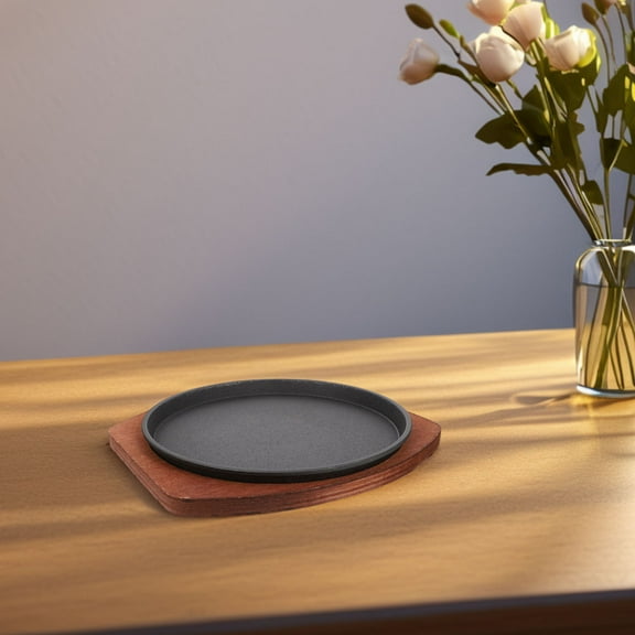 Soimiss Barbecue Iron Hot Plate Cast Iron Sizzling Steak Plate Black 1Pcs for Home Use