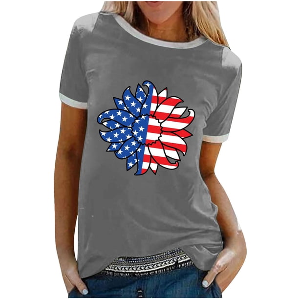 Camiseta holgada cómoda debajo de la cintura con cuello redondo y estampado elegante para mujer, blusa de manga corta, Tops informales OAVQHLG3B Store lin121212