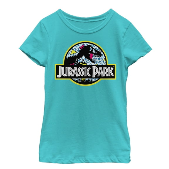 Girl's Jurassic Park Retro Party Logo  Graphic Tee Tahiti Blue Medium