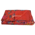 thumbnail image 3 of Animal Bird Reversible Bedspread Pattern Gudri Pure Cotton Kantha Style Twin Size Quilt Bed Spread Floral & Bird Print Decorative Kantha Stitch Quilt, 3 of 4