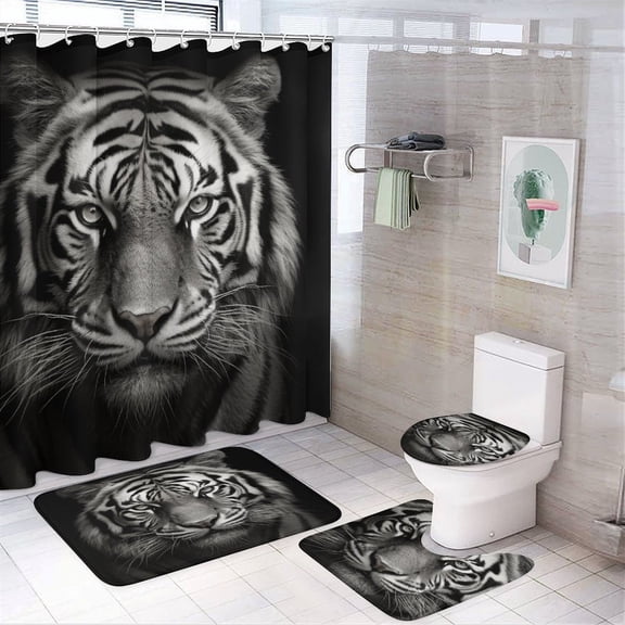 Tiger Animals Shower Curtain Waterproof Bathroom Curtain Set with Hooks Home Decor Bathroom Curtains
