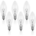 thumbnail image 1 of E14 40W Clear Candle Bulb, Dimmable Incandescent Bulb, Warm White 2700K, 400LM, Flame Light Bulb, E14 Edison Screw Candle Bulbs, Pack of 6, 1 of 5