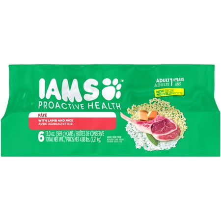 - (3 Pack) IAMS PROACTIVE HEALTH Adult Multipack With Lamb and Rice Pate Wet Dog Food 13.0 Ounces (Pack of 6)