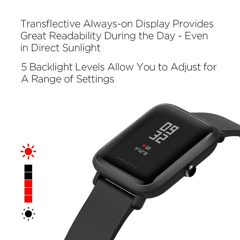  Amazfit Bip Fitness Smartwatch, All-Day Heart Rate and Activity  Tracking, Sleep Monitoring, Built-In GPS, 45-Day Battery Life, Bluetooth,  Onyx Black : Electronics