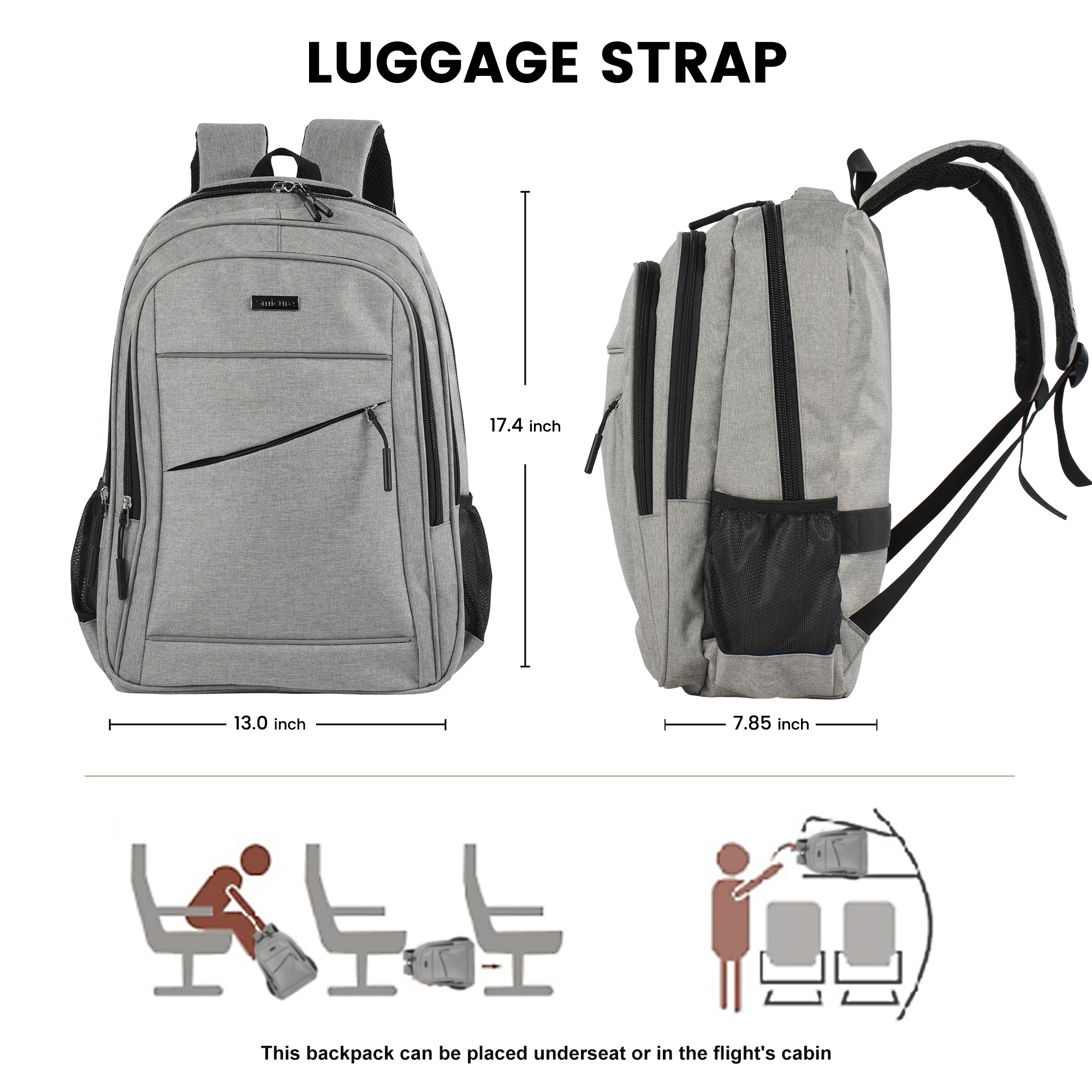 SMICURE 15.6" Laptop Travel Backpack, Gray photo 5