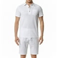 thumbnail image 4 of REORIAFEE 70s Outfits for Men Travel Outfit Men Casual Patchwork Turn down Collar Short Sleeve Set Blouse Short Pants Suit White XXL, 4 of 4