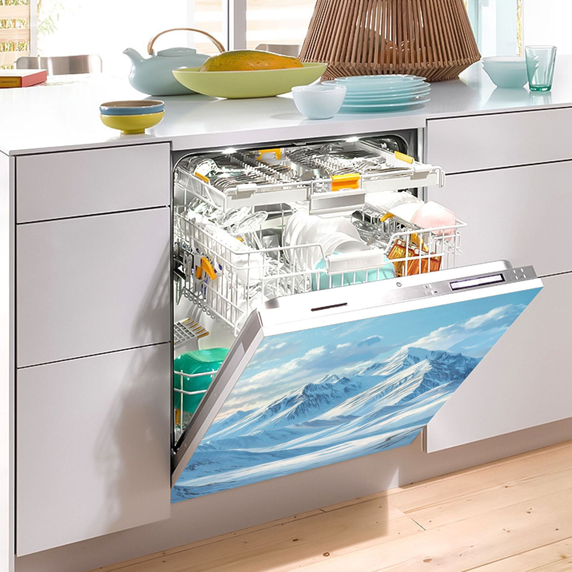 Dishwasher Magnetic Sticker 23x26 Inch Refrigerator Magnetic Sticker Washing Machine Magnetic Sticker Kitchen Panel Magnetic Sticker Home Decor Blue Snow Mountain
