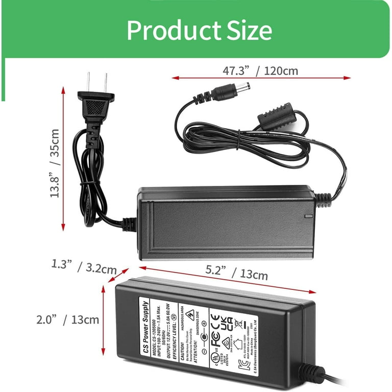 HQRP 12V 5A Power Supply Security Camera AC Power Adapter to  8-Way Power Splitter Cable 100V-240V AC to 12V DC LED Power Adapter  Transformers for CCTV AHD DVR Security Camera, RGB