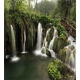 thumbnail image 3 of Waterfall Duvet Cover Set, Circled Waterfalls in Crotia Europe with a Rustic Wood Bridge Aside, Decorative 3 Piece Bedding Set with 2 Pillow Shams, King Size, Green and Brown, by Ambesonne, 3 of 3
