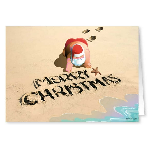 Merry Christmas Beach & Sand - Christmas Card 18 Cards & Envelopes
