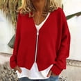 thumbnail image 2 of SuTry Women's Fashion Print Plush Cardigan Fall Winter Thermal V-Neck Front Zipper Long Sleeve Casual Outerwear Womens Tops(Red,M), 2 of 5