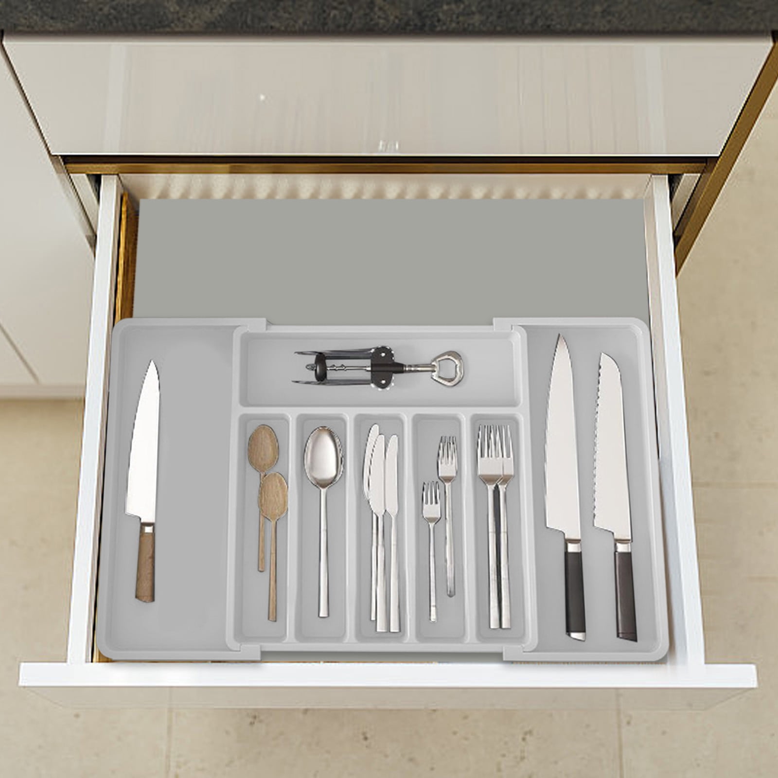 MERILER Expandable Silverware Drawer Organizer - Large Capacity, Adjustable Utensil Storage for Forks, Knives, and More - Multipurpose Kitchen Organizer
