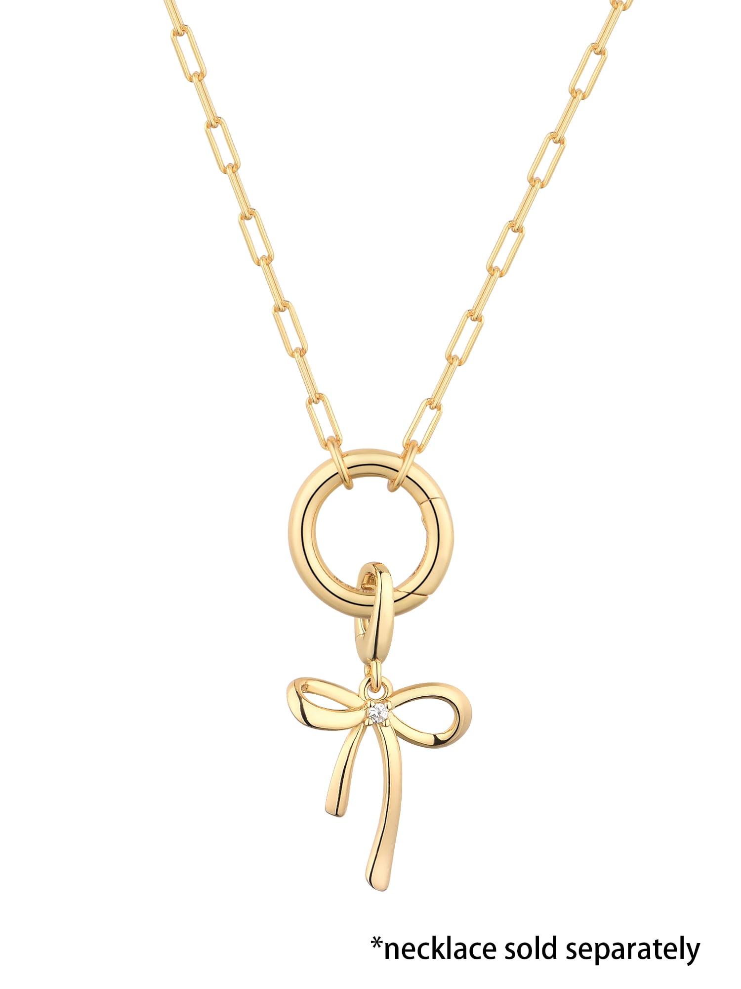 Brilliance Fine Jewelry Simulated Diamond Bow Charm in 14KT Gold Plated Sterling Silver