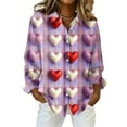 thumbnail image 2 of Dwralegc Valentine Shirts Women Long Sleeve Button Down Tops Casual Plus Heart Graphic Blouses Dressy Lightweight Holiday Shirts Purple M, 2 of 5